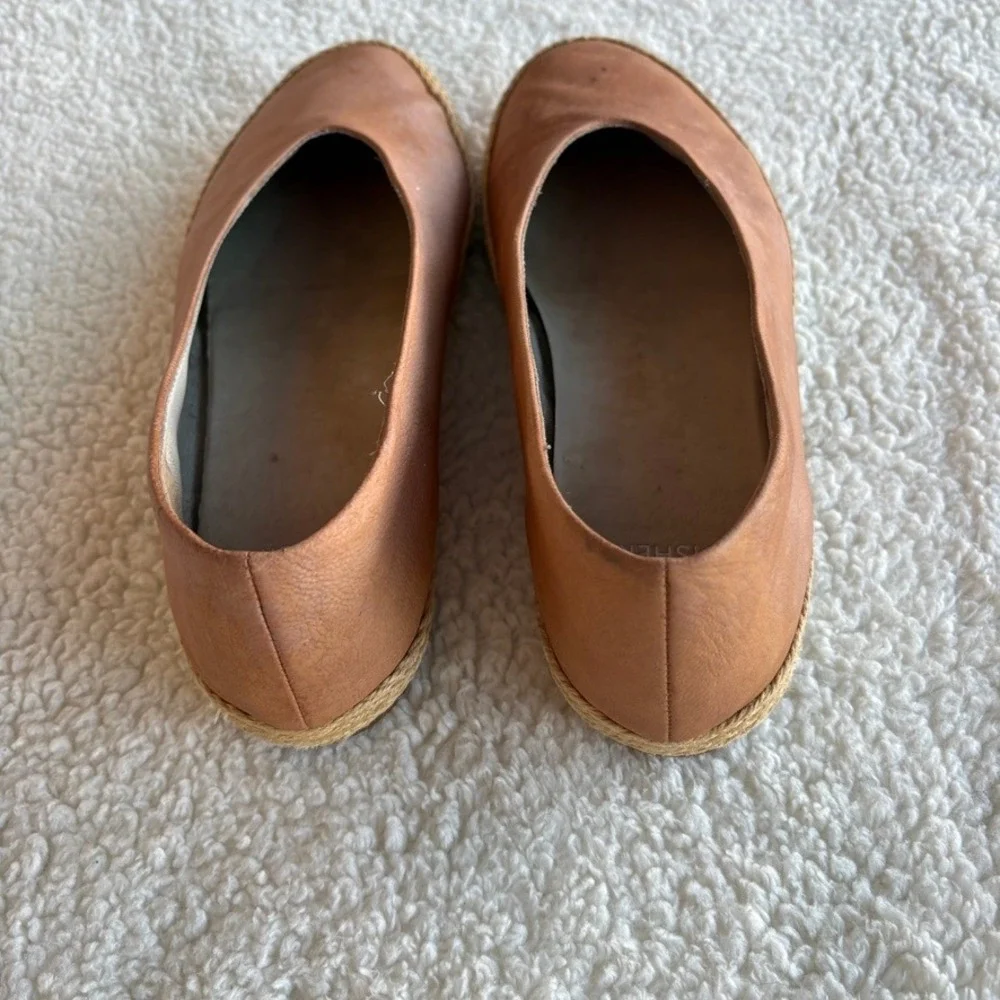 Eileen‎ Fisher Tour Tan Leather Espadrille Flats Women's 8.5 Jute Slip On Shoes